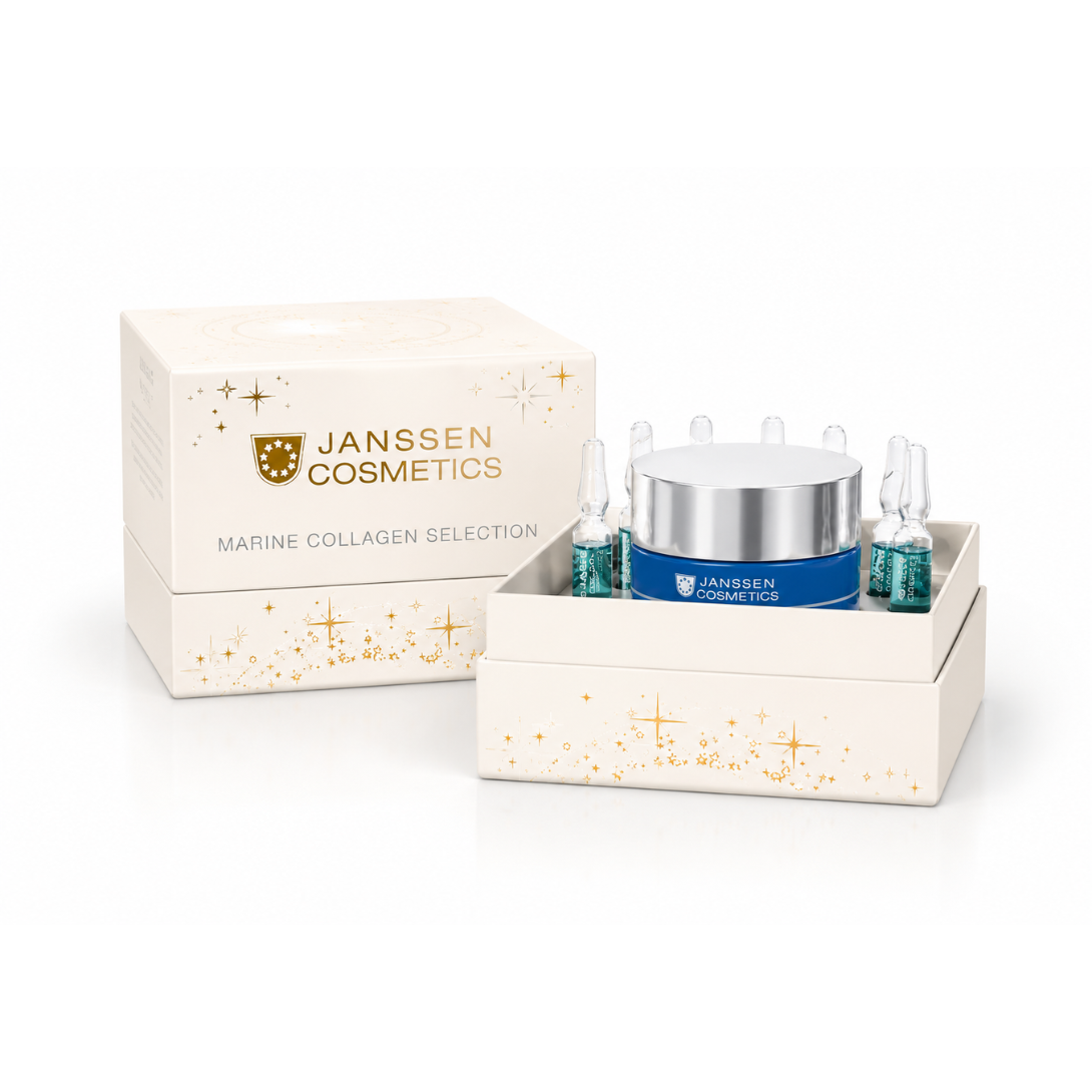 Janssen Cosmetics skincare set with cream and ampoules in a decorative box on a white background