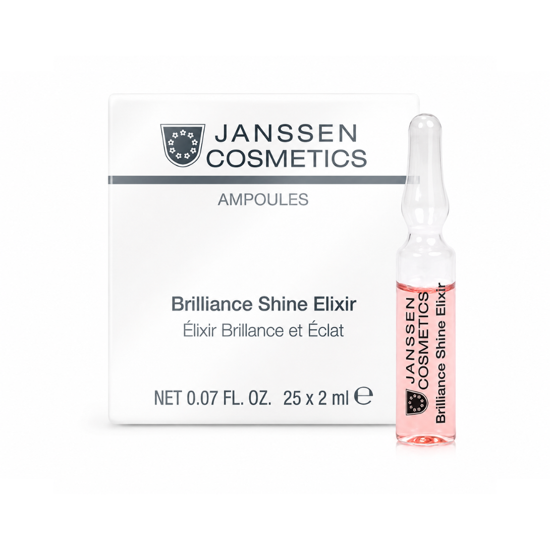 Janssen Cosmetics Brilliance Shine Elixir Ampoules product packaging on a white background.
