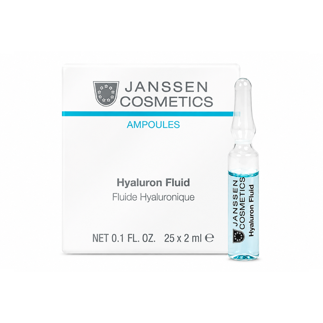 Janssen Cosmetics Hyaluron Fluid Ampoules product packaging on a white background.