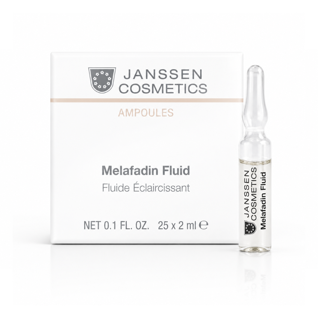 Janssen Cosmetics Melafadin Fluid Ampoules product packaging on a white background.