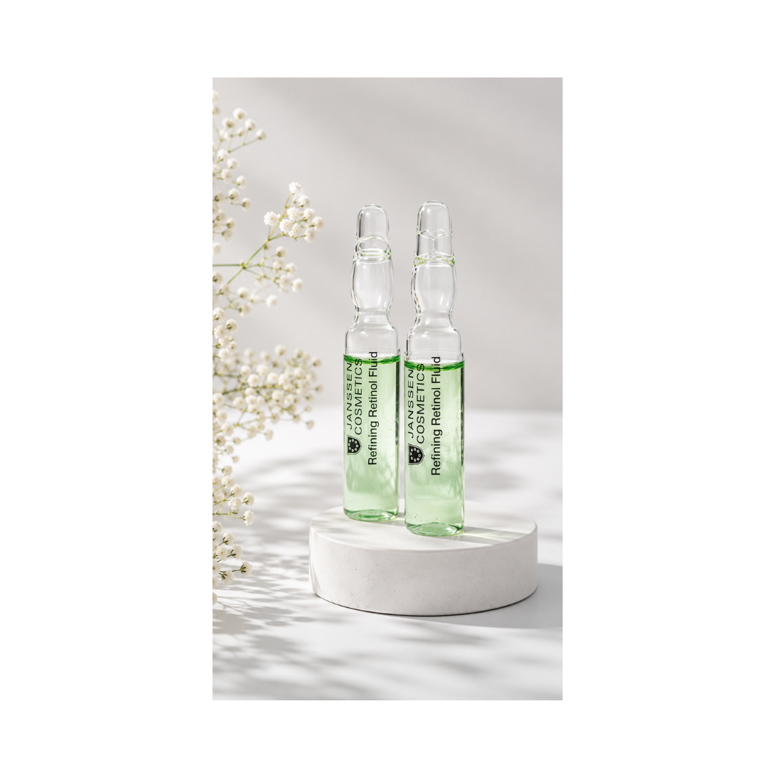 Photo of Janssen Cosmetics Refining Retinol Fluid Ampoules on a white background.